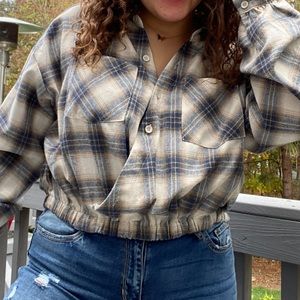 Lizard Thicket Cropped Button Down Plaid Shirt